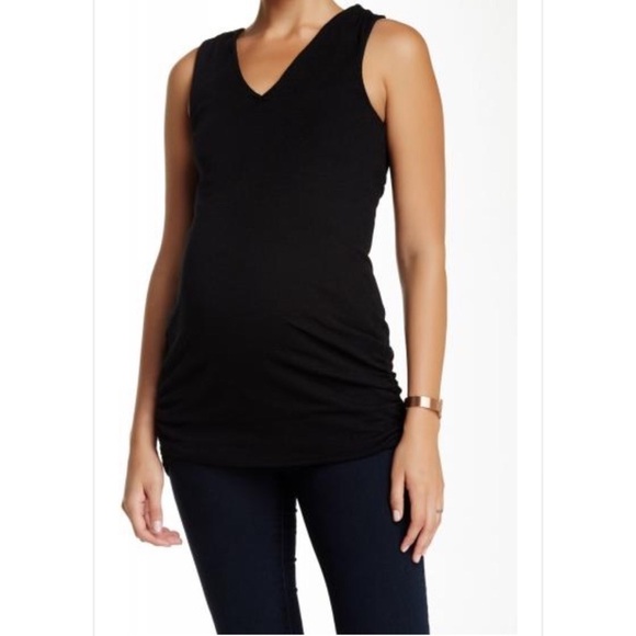 MICHAEL Stars Maternity Shine V Neck Shirred Tank - Picture 1 of 9